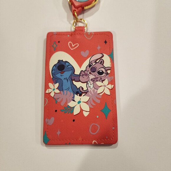 Loungefly Disney Lilo and Stitch Angel Valentines Day Lanyard ID Holder NEW - Picture 3 of 10